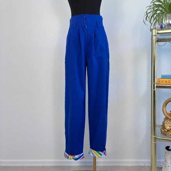 Art to Wear by Ken Done VNTG Blue High Waisted Pleated Tapered Pants Size Small - Picture 2 of 16